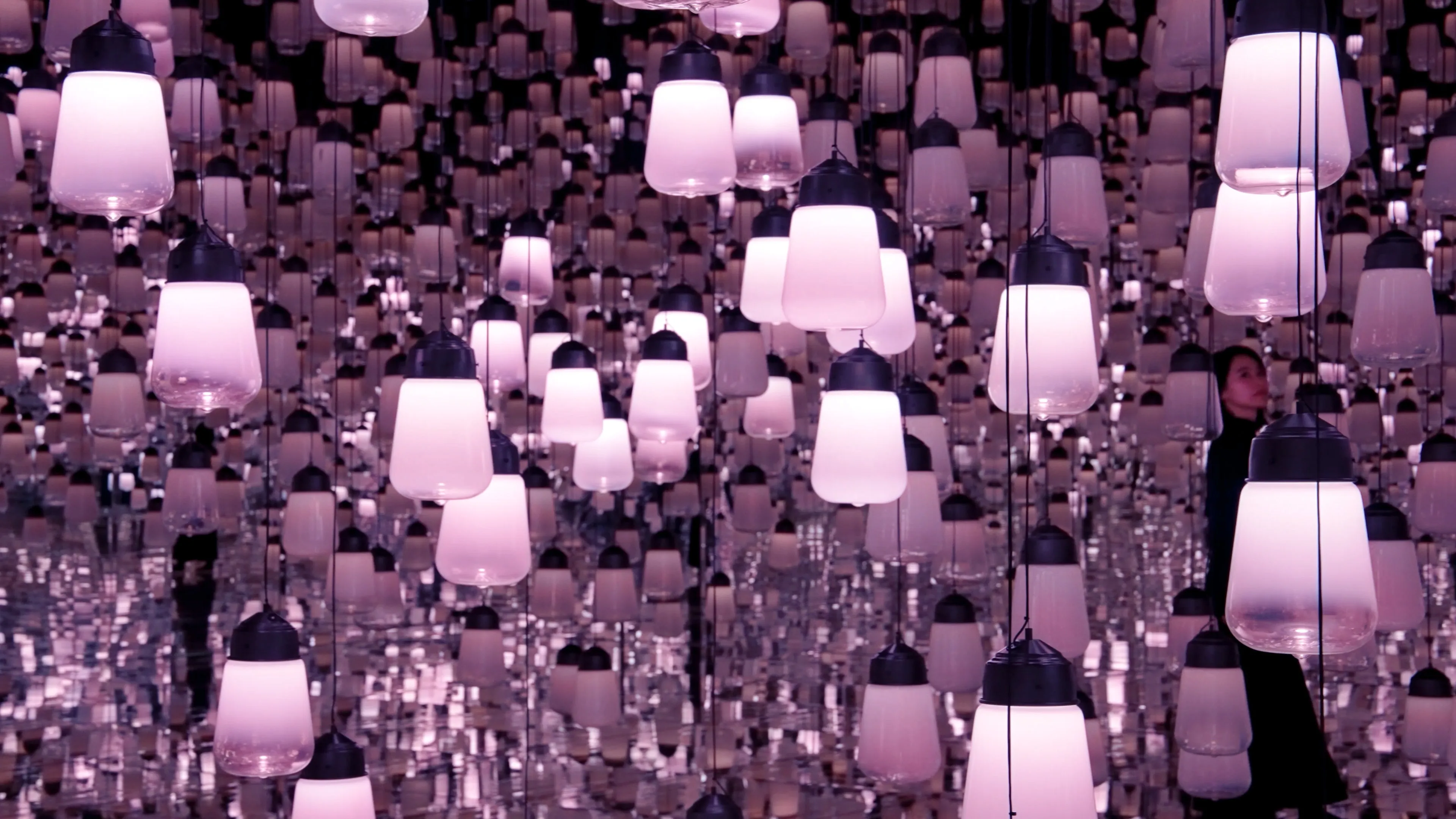 Forest of Resonating Lamps: One Stroke - Cherry Blossoms | teamLab